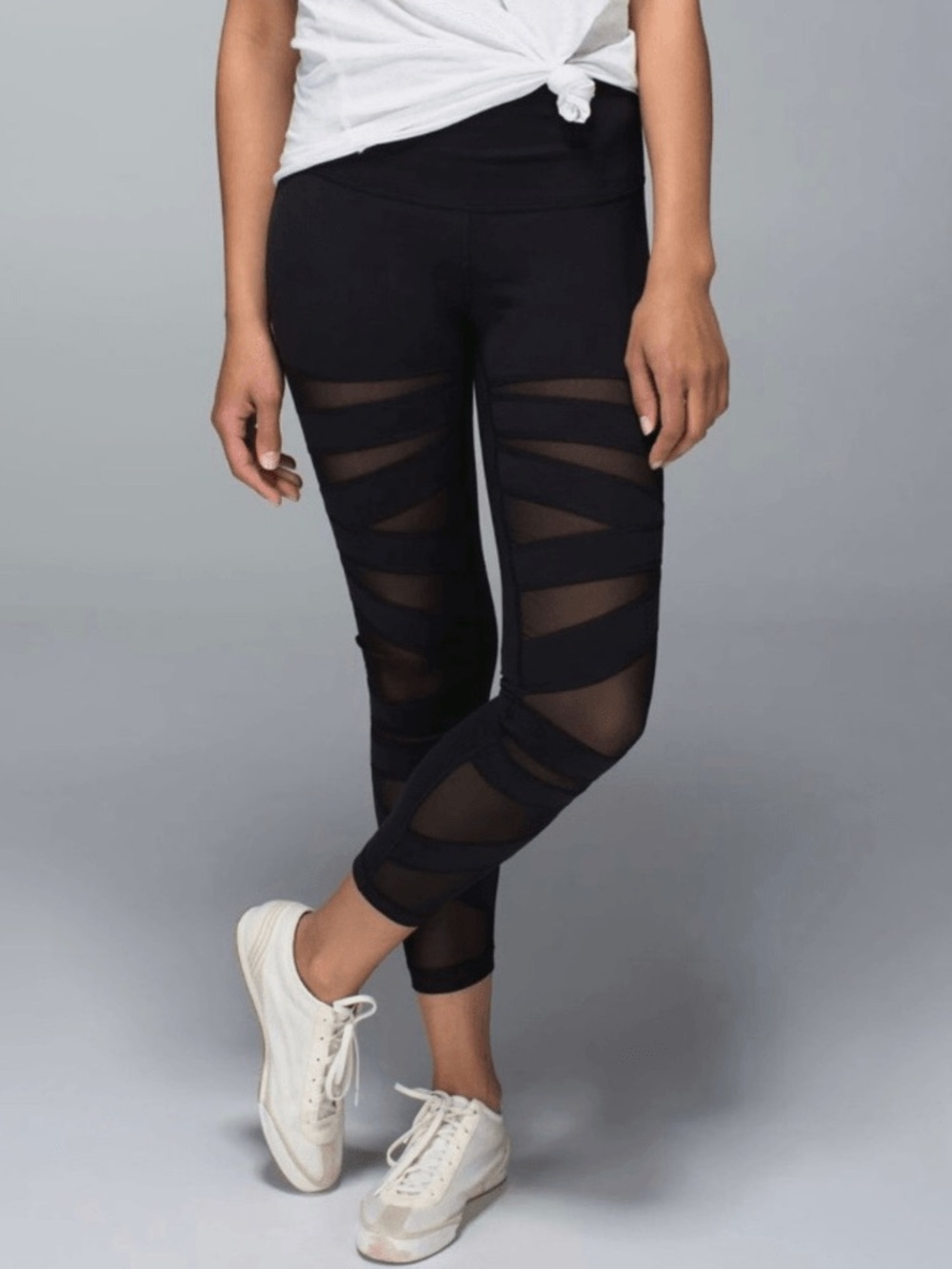 lululemon athletica Black Mesh-Striped Capri Leggings